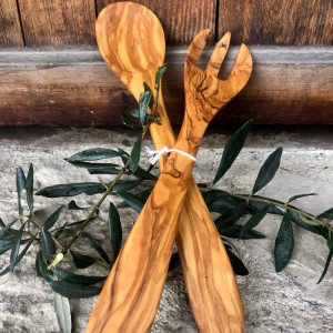 Olive wood salad spoon and fork