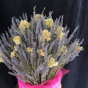 Handmade crochet arrangement Dried lavender and helichrysum